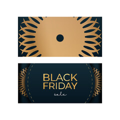 Baner black friday in blue with geometric gold pattern