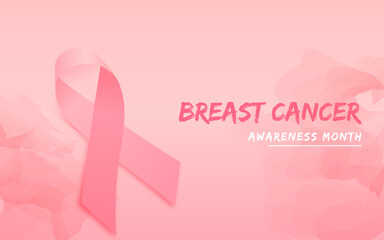 Breast Cancer Awareness Month with Pink Ribbon, Pink Background with Breast cancer ribbon