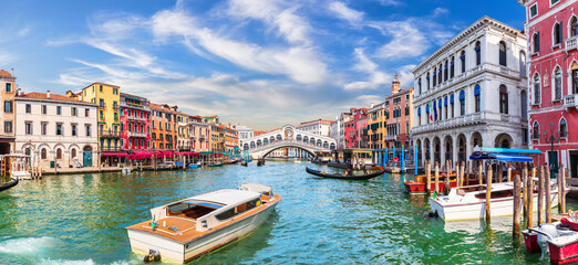 Grand Canal of Venice, view of the Lagoon near The Rialto bridge, Italy - obrazy, fototapety, plakaty