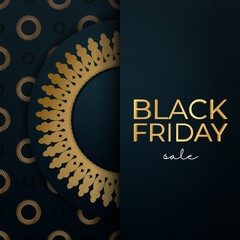 Advertising black friday in blue with abstract gold pattern