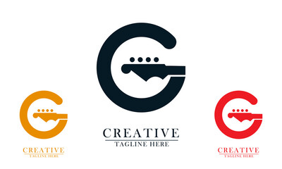 letter g and guitar music logo icons