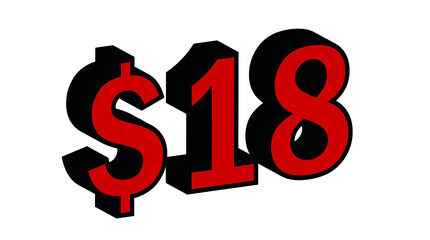 Save  18 Dollar - $18 3D red Price Symbol Offer