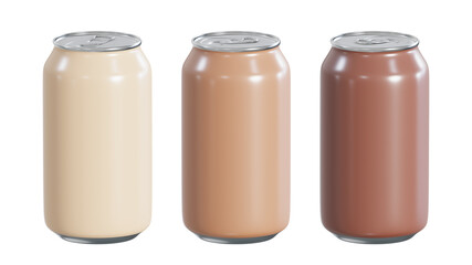Realistic 3D illustration of three Latte or Caffe Latte coffee drink cans isolated on white background