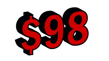 Save  98 Dollar - $98 3D red Price Symbol Offer