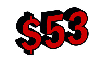 Save  53 Dollar - $53 3D red Price Symbol Offer