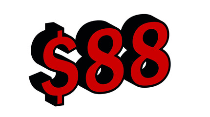 Save 88 Dollar - $88 3D red Price Symbol Offer