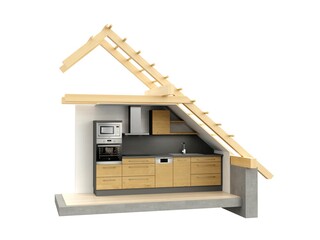 Stylized building with kitchen, 3D model