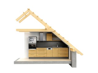 Stylized building with kitchen, 3D model