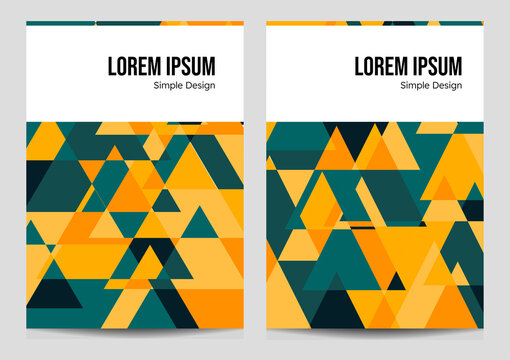 Book cover design vector template in A4 size. Annual report, abstract brochure design, flyer promotion, presentation cover, vector illustration. Simple colorful triagle mosaic pattern.