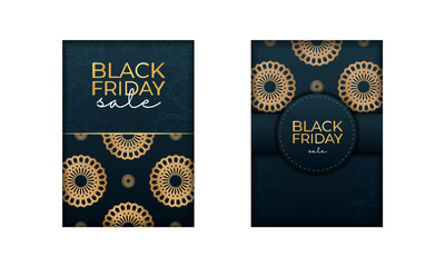 Fototapeta na wymiar Celebration Poster For Black Friday In Blue With Abstract Gold Ornament