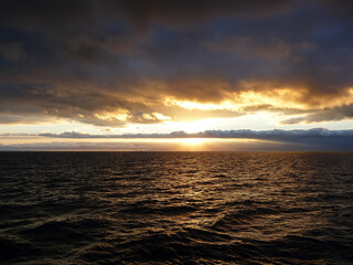 Sea landscape, vivid sunset.