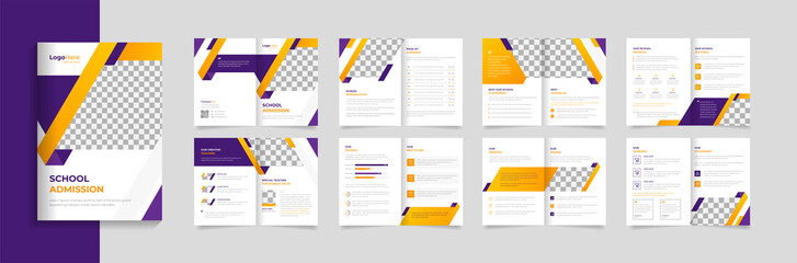 School education 16 pages brochure template design, creative shapes layout kids premium vector