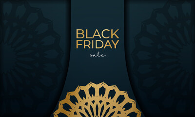Celebration Baner Black Friday Sale Blue Luxury Gold Pattern