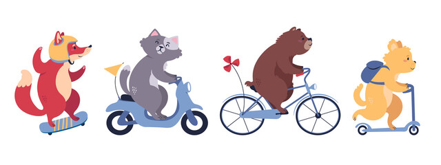 Obraz na płótnie Canvas Animal characters on the go. Flat style vector illustration.