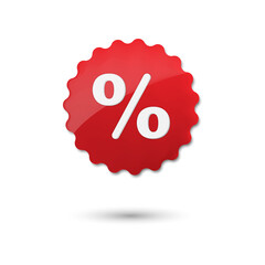 Price tag 3d with percent symbol. Purple starburst sticker clearance sale with discounts.Vector illustration isolated on white background.