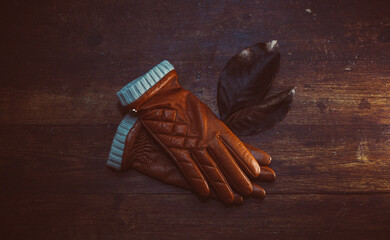 closeup photo of a pair of stylish leather gloves - 459323266