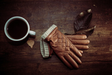 closeup photo of a pair of stylish leather gloves - 459323272
