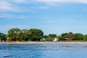 beautiful image of the island of mel beaches boats coast of the sea, landscapes of Brazil