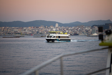 Fototapeta premium Commuter boat leaving the port of Vigo in Galicia, Spain.