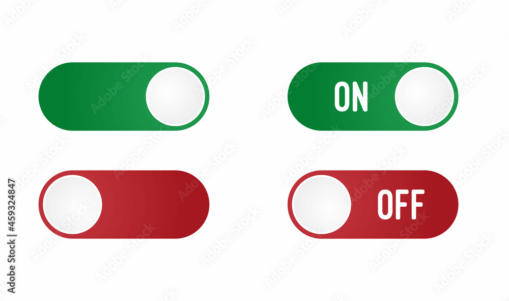 Poster turn on and off mode switch. green and red interface switch button concept. vector ui element icon. 