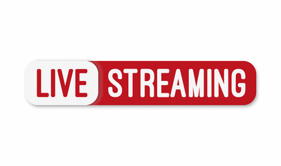 Live stream flat logo - red vector design element with play button. Vector illustration