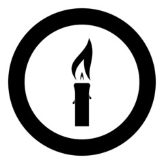 Candle with wax big flame icon in circle round black color vector illustration solid outline style image