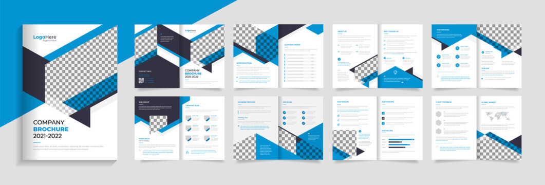 Business 16 pages brochure template design with modern layout  premium vector