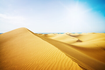 Fototapeta na wymiar Blue sky and sand dunes in sunny day.