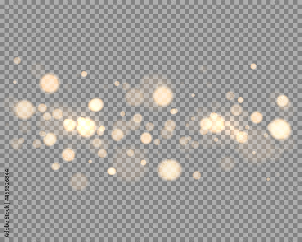 Poster Shining bokeh isolated on transparent background. Golden bokeh lights with glowing particles isolated. Christmas concept