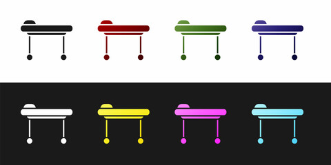 Set Stretcher icon isolated on black and white background. Patient hospital medical stretcher. Vector Illustration