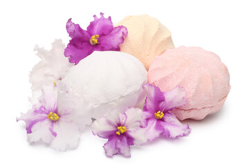 Obraz na płótnie Canvas Aromatic bath bombs with violet flowers