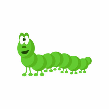 Cute cartoon green caterpillar, vector illustration