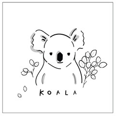 Sweet koala bear vector illustration in hand-drawing. Cute animal head shot picture with hand lettering - Koala - 