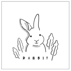 Sweet rabbit vector illustration in hand-drawing. Cute animal head shot picture with hand lettering - Rabbit - 