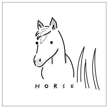 Sweet horse vector illustration in hand-drawing. Cute animal head shot picture with hand lettering - Horse - 
