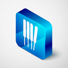 Isometric Aroma sticks, incense, aromas icon isolated on grey background. Blue square button. Vector