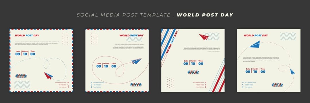 Social media post template design. World Post day template with envelope design.