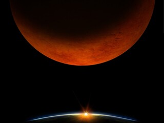 Mars, the red planet, 3d rendering with detailed surface features, with atmosphere, space background, high resolution, natural color © BusinessImage