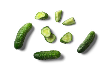 cucumbers isolated on white on top angle beautiful White and grey background