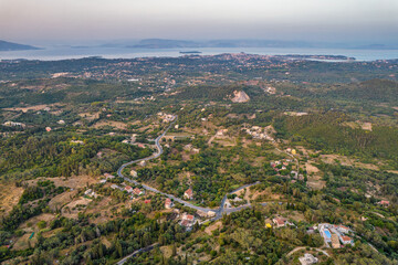 Sunset rural landscape in central Island of Corfu, Greece.