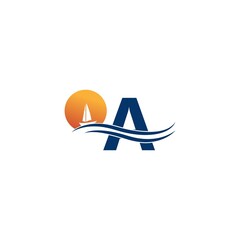 Letter A logo with ocean landscape icon template