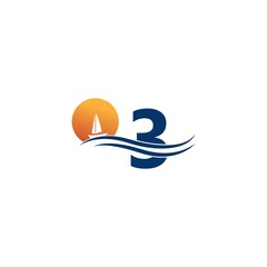Number 2 logo with ocean landscape icon template