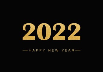 Happy new year 2022 greeting card with glitter and golden words and numbers. Background, banner, poster, flyer.