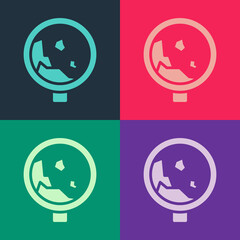 Pop art Road sign warning avalanche rockfall landslides icon isolated on color background. Traffic rules and safe driving. Vector