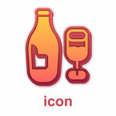 Gold Wine bottle with glass icon isolated on white background. Vector