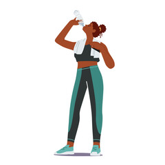 Athletic Beautiful Sportswoman with Towel on Shoulder Drinking Water from Bottle Refreshing after Fitness Sport Activity