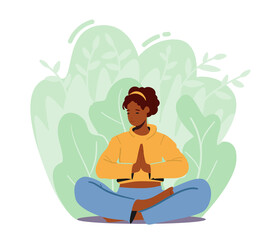 Obraz na płótnie Canvas Woman Meditating in Lotus Pose, Female Character Enjoying Outdoors Yoga. Healthy Lifestyle Relaxation, Emotional Balance