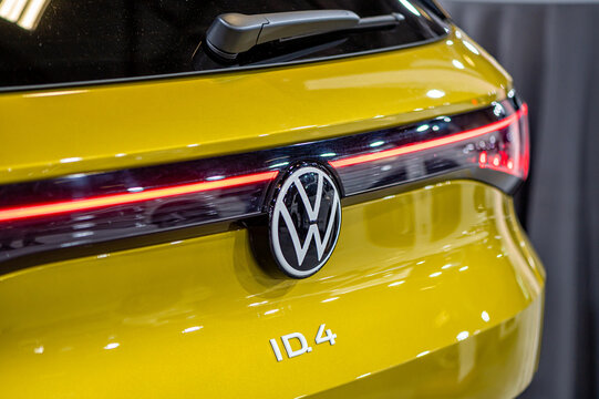 LED rear lights and car design closeup of nev VW ID4 electric SUV, model 2021, exterior design