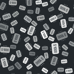 Grey Money prize in casino icon isolated seamless pattern on black background. Vector
