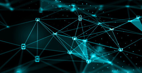 Abstract futuristic - technology with polygonal shapes on dark blue background. Design digital technology concept. 3d illustration.